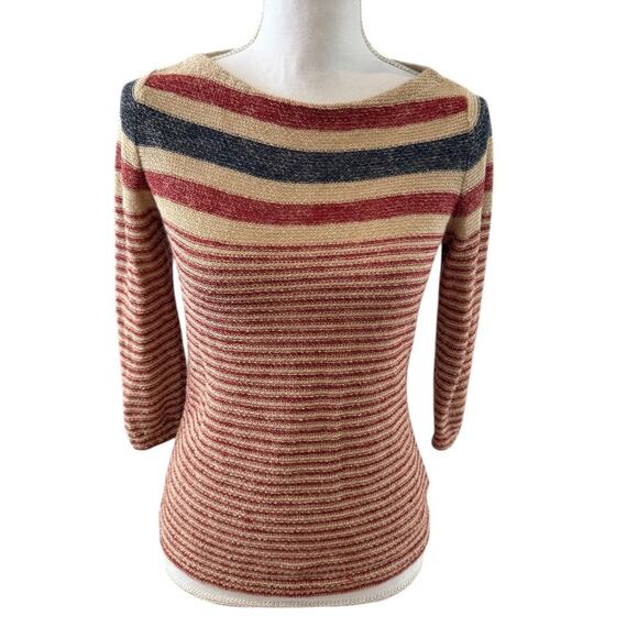 Ralph Lauren LRL Open Knit Boatneck Linen Sweater Red Blue Patriotic S - Picture 1 of 5